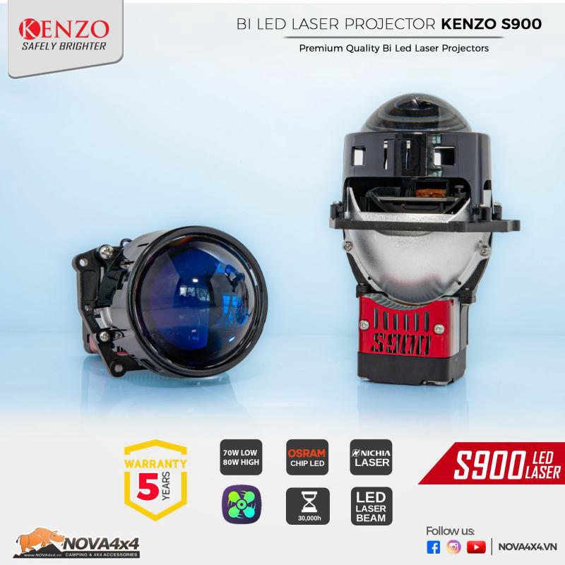 Bi Led Laser Kenzo S900 cường độ cao, chiếu sáng xa